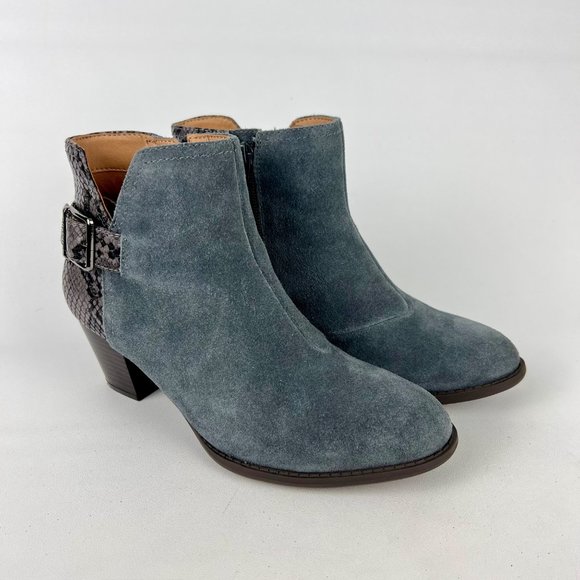 Vionic Naomi Womens Suede Snake Print Water Resistant Ankle Boots Gray size 6.5 - Picture 1 of 16